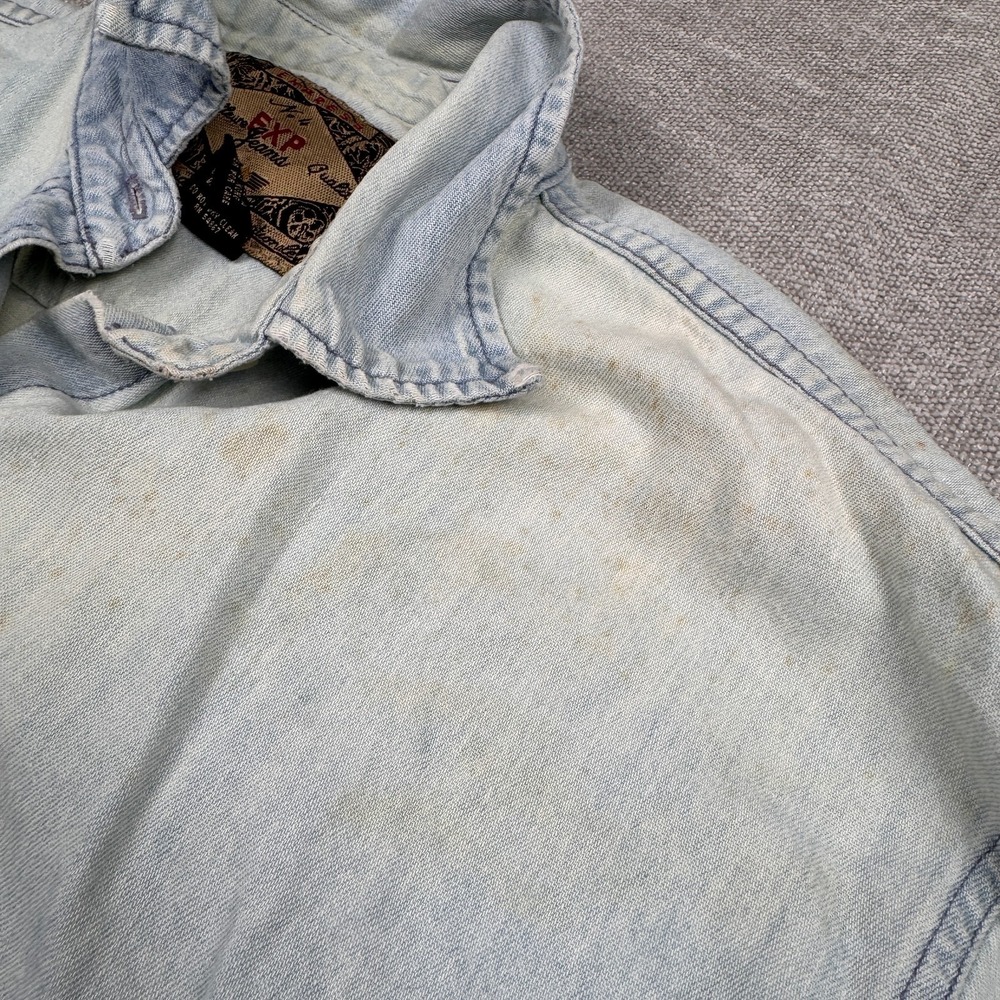Express Men's Denim Shirt Light Wash Small Stained Distressed - Picture 9 of 9